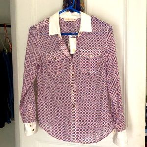 Tory Burch blue and red cotton blouse with white collar gorgeous new size 6